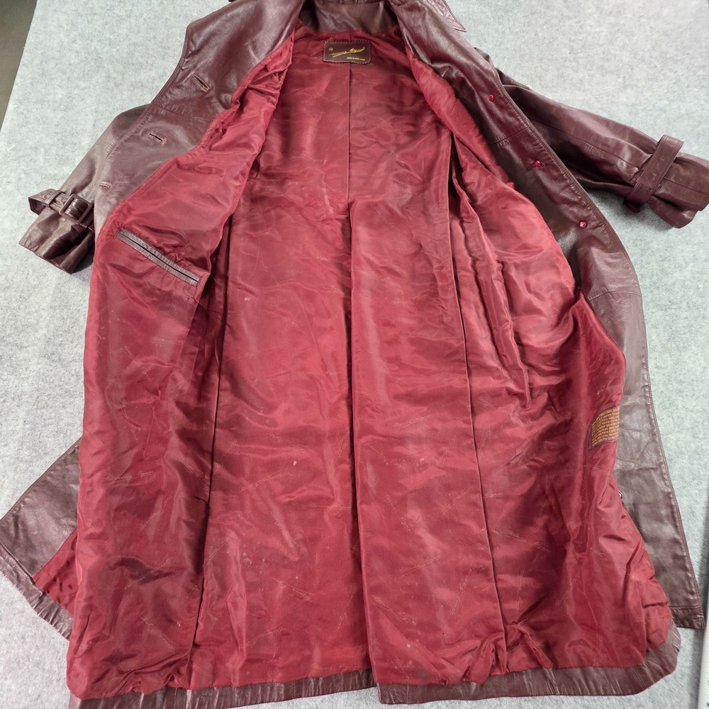 Vintage Etienna Aigner Jacket Womens 8 Oxblood Red Leather Trench Coat 90s - Picture 11 of 16